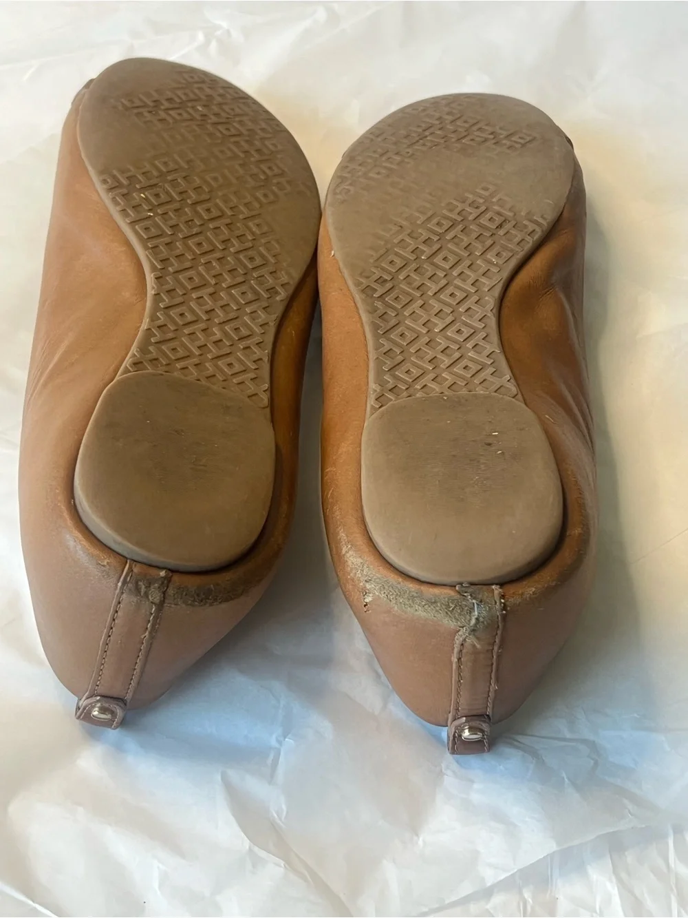 Tory Burch Tan Leather Logo Ballet Flats